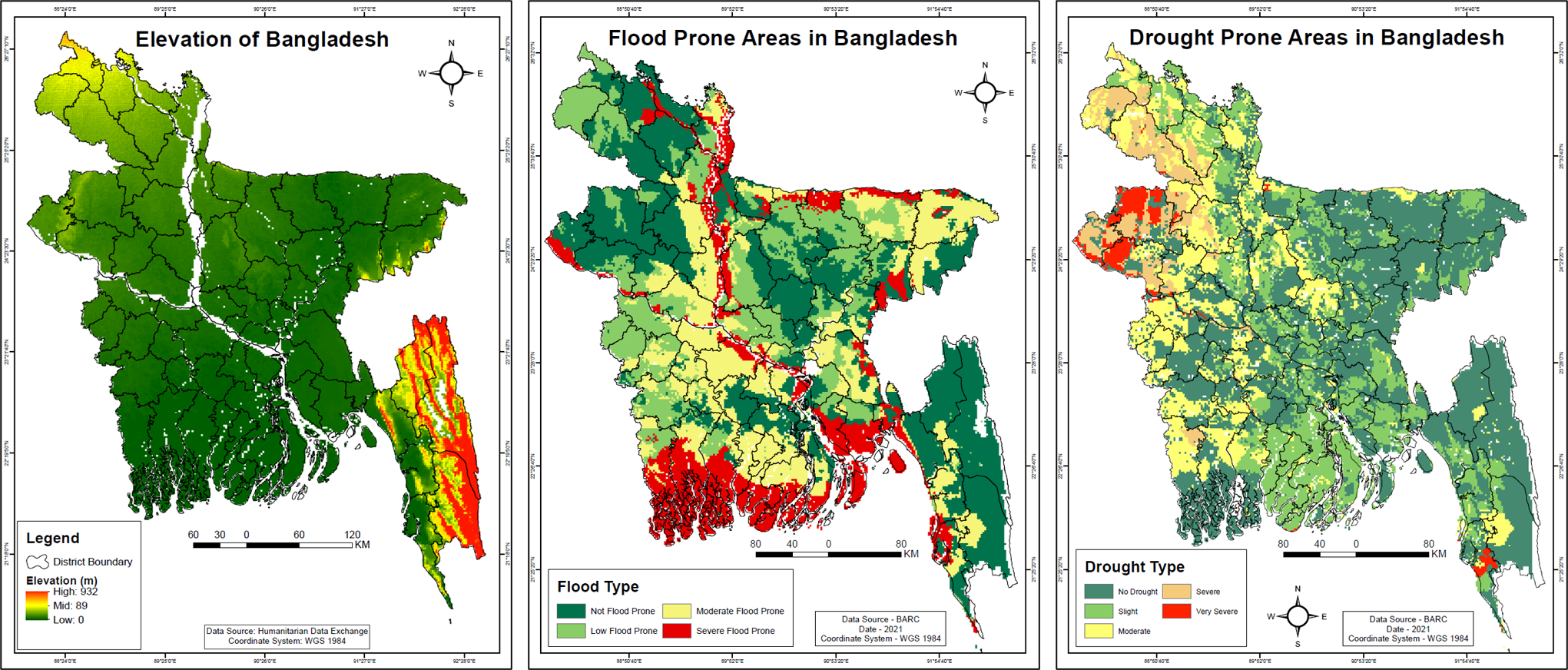 Elevation, Flood and Drought Maps